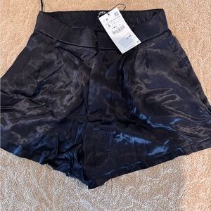 Zara black satin shorts size S NWT